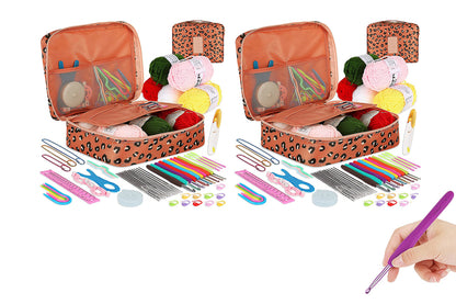 116Pcs Crochet Kit Yarn and Knitting Accessories Set with Storage Bag for Beginners-Leopard print