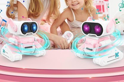 Remote Control Robot Toys RC Robots with LED Eyes Flexible Head Arms Music Dance Moves Christmas Gift Birthday-Pink