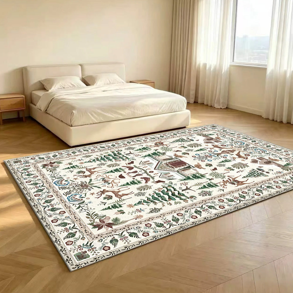 Vintage Christmas Crystal Velvet Area Rug Non-Slip Living Room Floor Mat - White