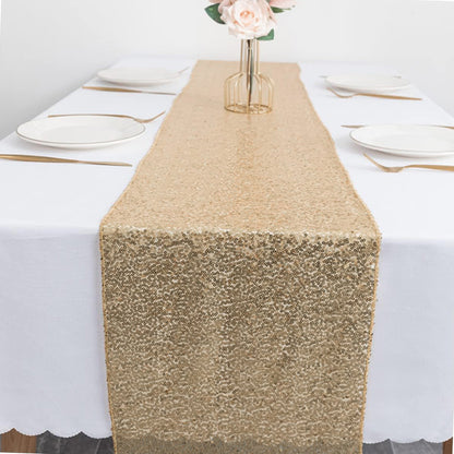 High Density Sequin Table Runner for Weddings Parties and Holidays - Gold