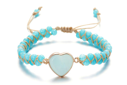 Handmade Natural Stone Beaded Bracelet Adjustable Woven Bangle for Jewelry-Sky