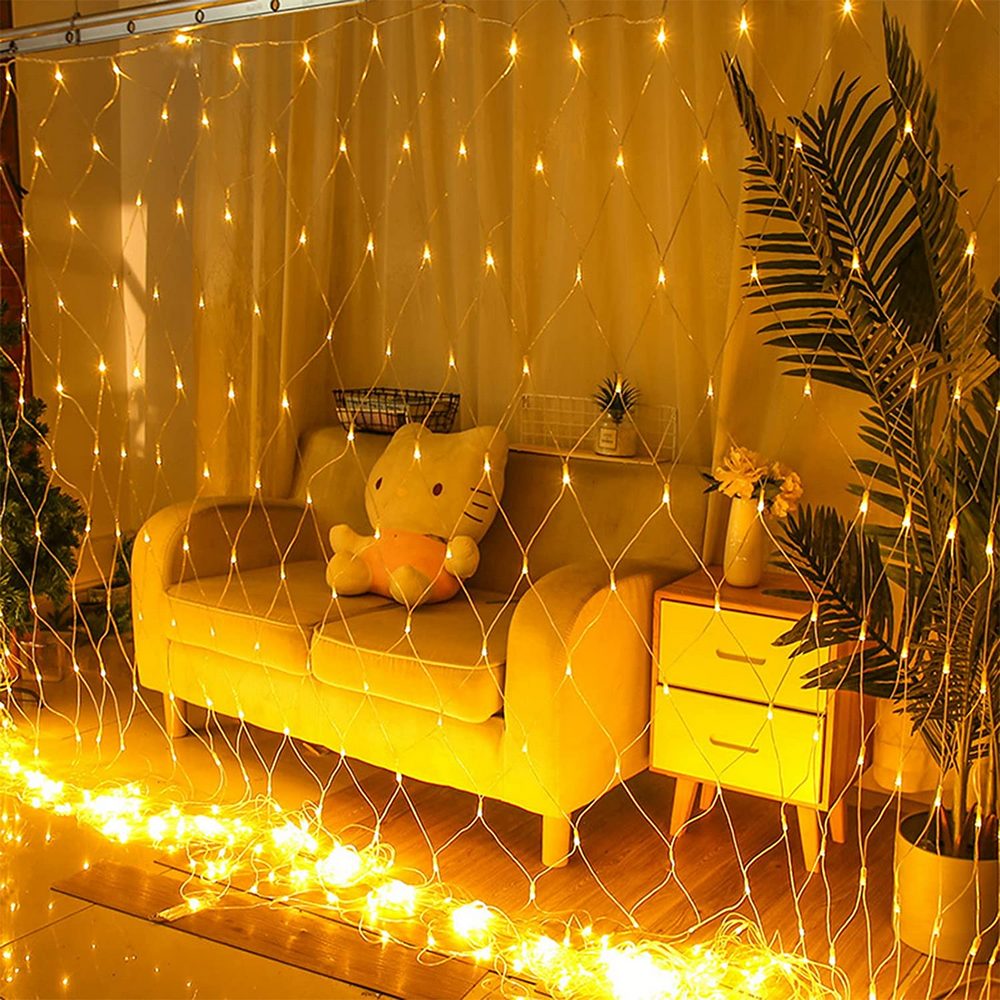 Net Lights Solar Power LED String Lights Christmas Mesh Light for Outdoor Bedroom Decoration-Yellow