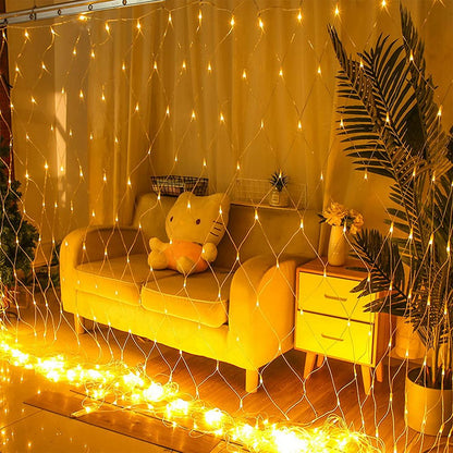 Net Lights Solar Power LED String Lights Christmas Mesh Light for Outdoor Bedroom Decoration-Yellow