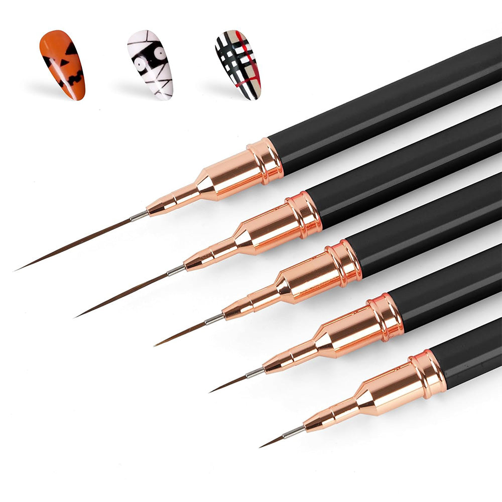 5PCS Nail Art Liner Brushes Set Nail Tools For Long Lines Thin Details Fine Drawing-Black