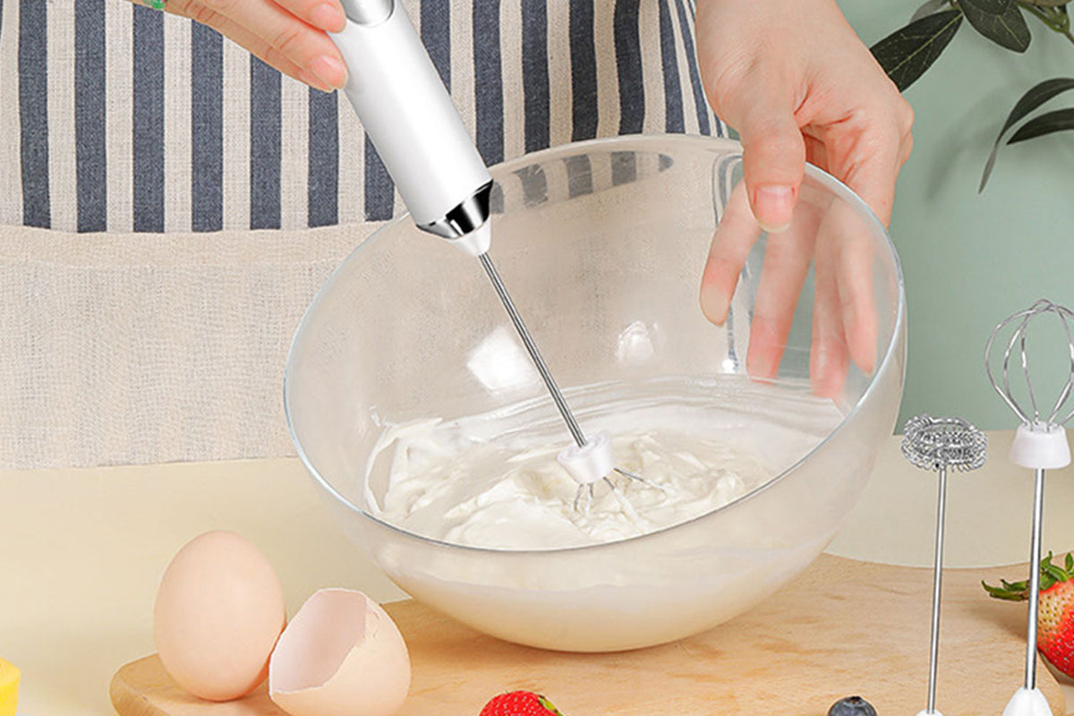 Electric Milk Frother Handheld Mini Drink Mixer Whisk Drink Foam Mixer with USB Rechargeable Frother for Coffee Latte-White