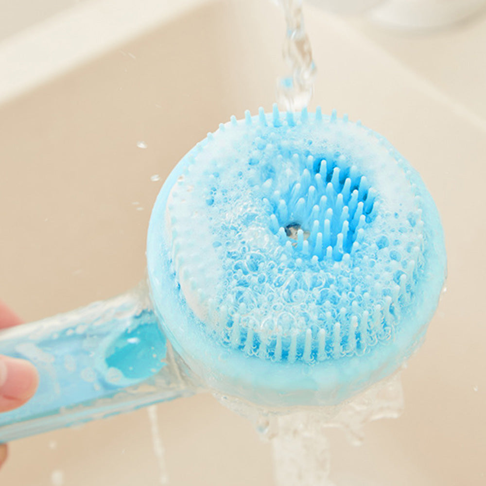 2-in-1 Pet Bath Brush with Built-in Shampoo Dispenser Dog Shampoo Bubble Maker Dog Cat Bathing Grooming Tool Blue