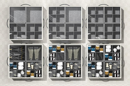 Shoe Organizer Foldable Shoe Storage Containers with Dividers and Lid -Grey