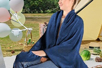 2 in 1 Travel Blanket and Pillow Flannel Blanket with Neck Pillow Case for Airplane Camping-Grey