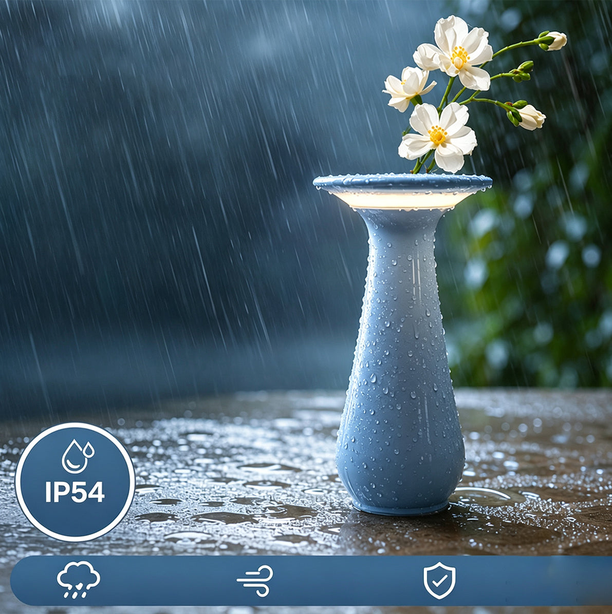 Rechargeable Vase Table Night Light with Warm Dimmable Glow - Blue