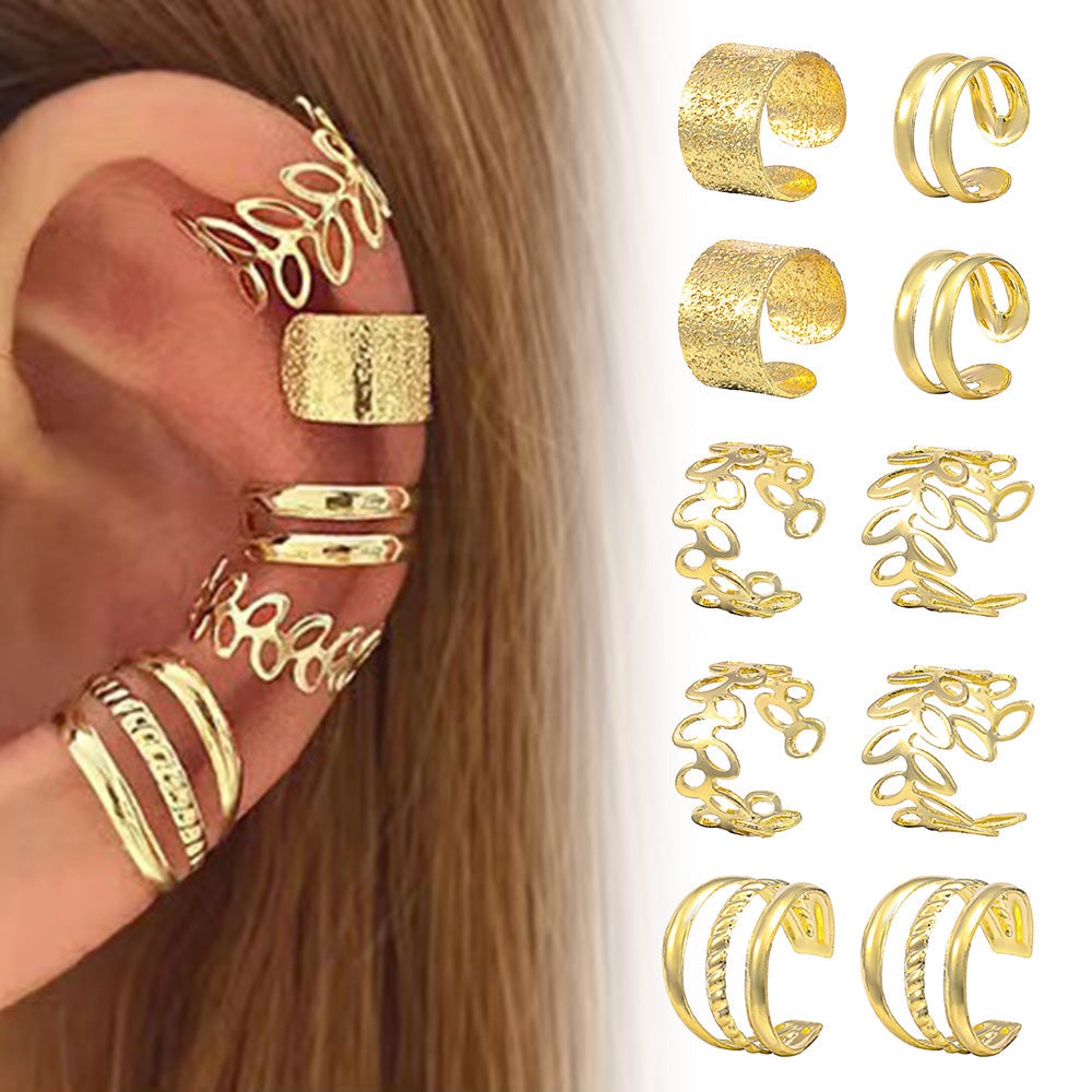 15Pcs Set Unisex Clip On Non-Piercing Earrings Fake Helix Cartilage Conch Ear Decorations Gold