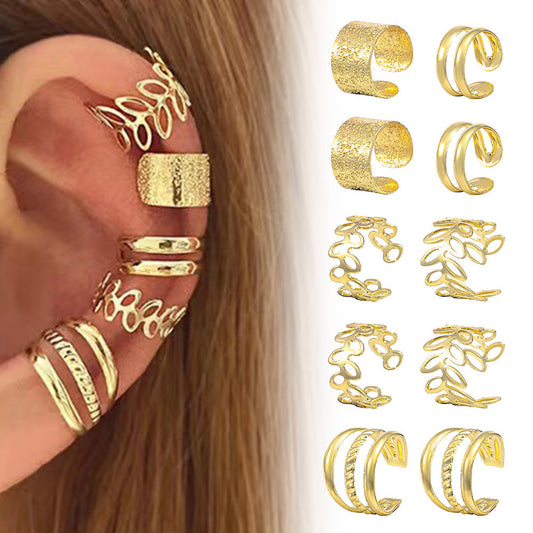 15Pcs Set Unisex Clip On Non-Piercing Earrings Fake Helix Cartilage Conch Ear Decorations Gold