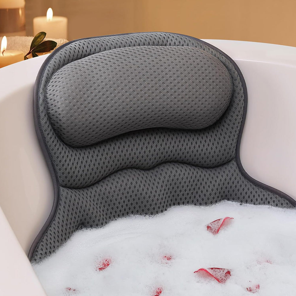 Bath Neck and Head Rest Pillow with Suction Cups-Grey