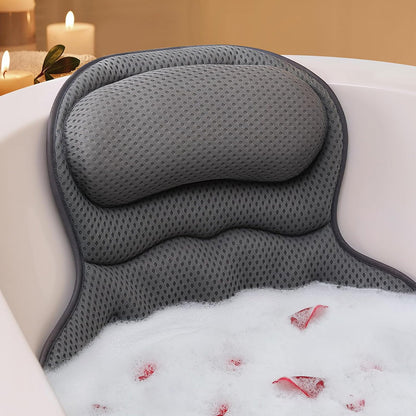 Bath Neck and Head Rest Pillow with Suction Cups-Grey