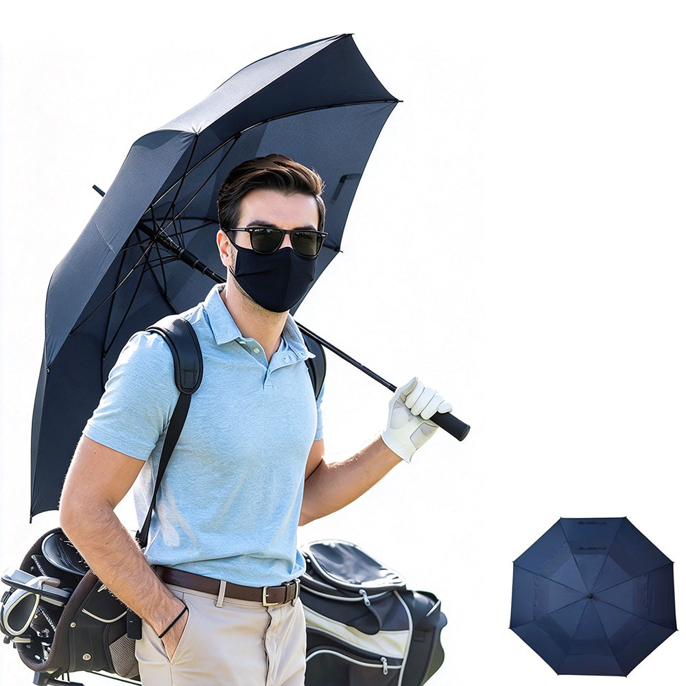 30 Inch Outdoor Auto Open Golf Umbrella Windproof Straight Stick Umbrella Blue