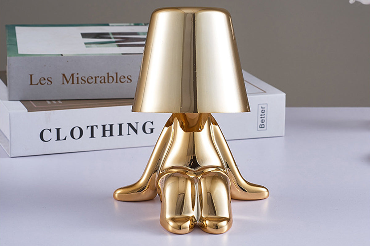Creative Little Golden Man Decorative Thinker Statue LED Desk Lamp