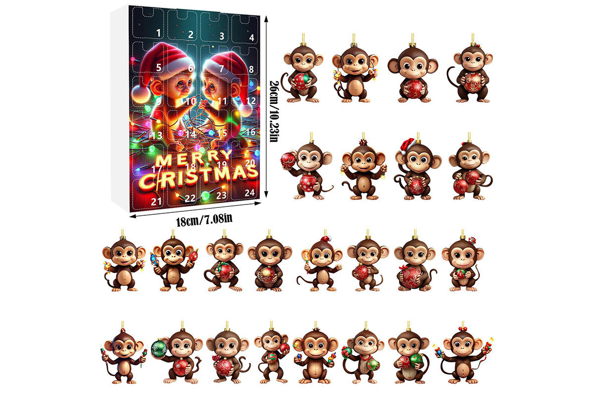 2025 Advent Countdown Calendar Monkey Christmas Hanging Ornaments -Twin Monkeys
