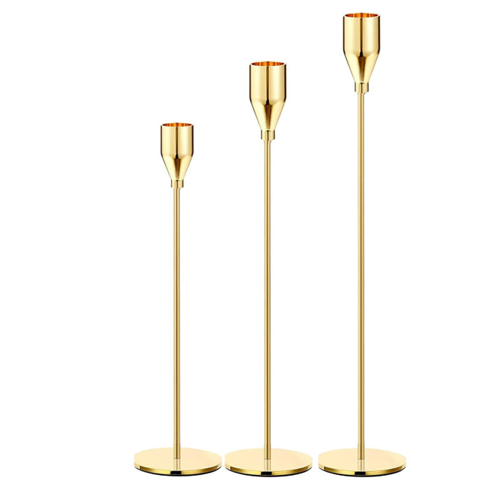 3Pcs Set Metal Candle Holders Taper Decorative Candlestick Holders for Wedding Dinning Party Golden
