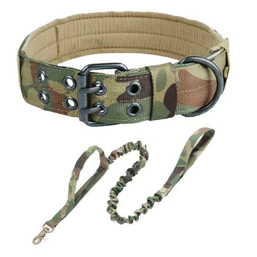Adjustable Padded Nylon Dog Collar and Leash Set for Large Dogs - Green