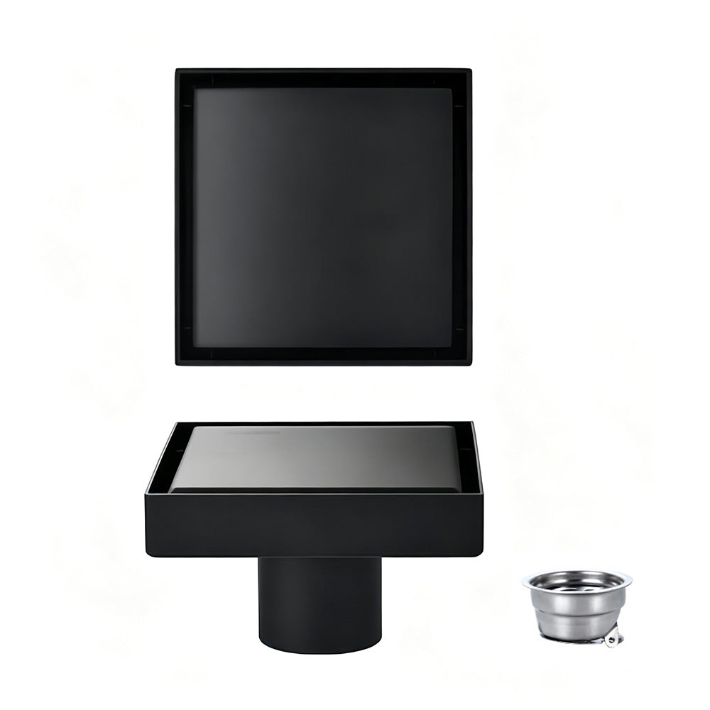 Square Shower Drain with Filter-Black
