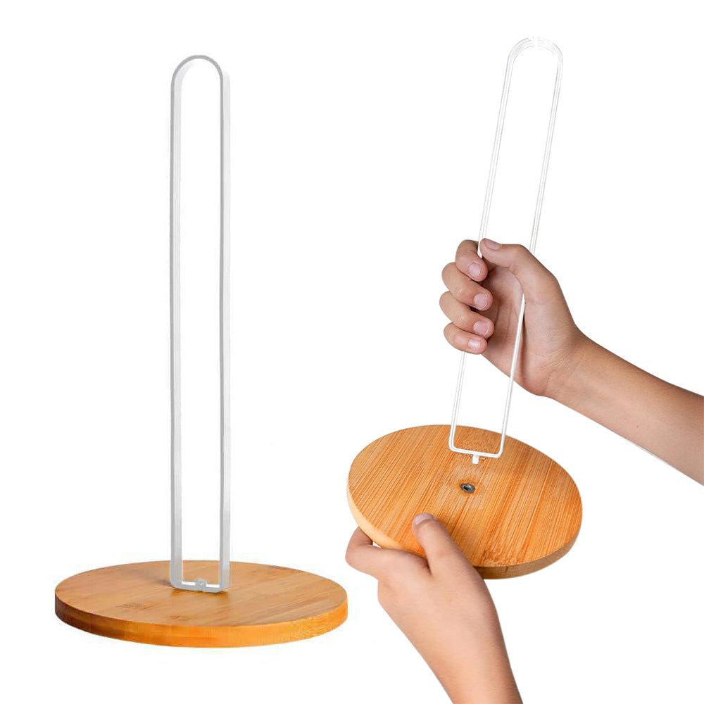 Freestanding Paper Towel Holder with Non-Slip Wood Base for Countertop White