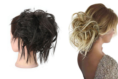 2Pcs High-Temperature Fiber Curly Wavy Scrunchy Messy Hair Bun-Sandy Brown To Bleach Blonde And Dark Brown