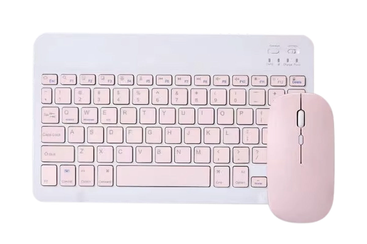Ultra Slim Portable Wireless Bluetooth Keyboard Mouse Combo for Tablet Laptop -Pink