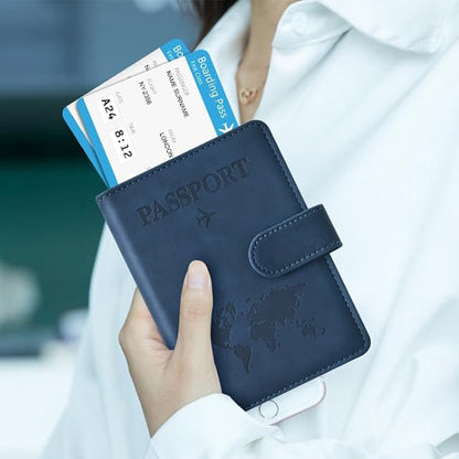 Passport Holder RFID Blocking Leather Cover Wallet With Magnetic Closure For Travel Essentials-Blue