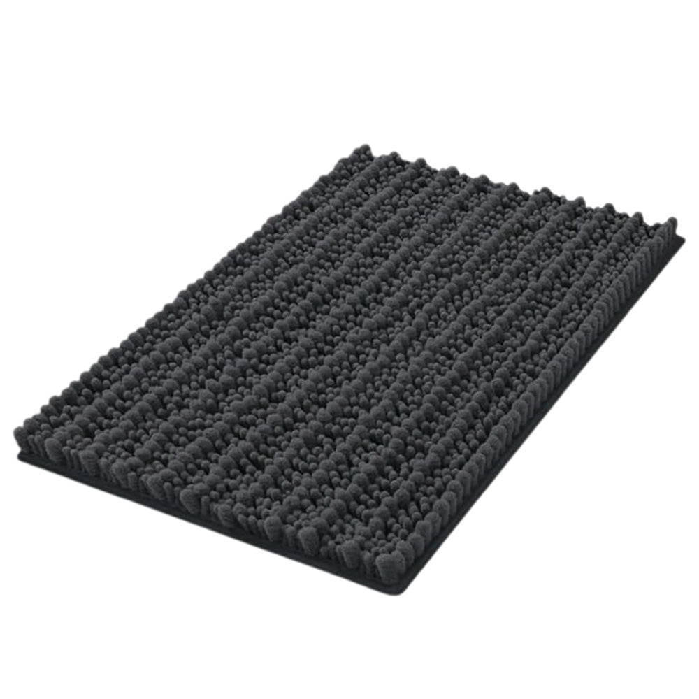 Chenille Fabric Bathroom Rugs Mat With Non Slip Rubber Backing Home Decor Accessories-Grey