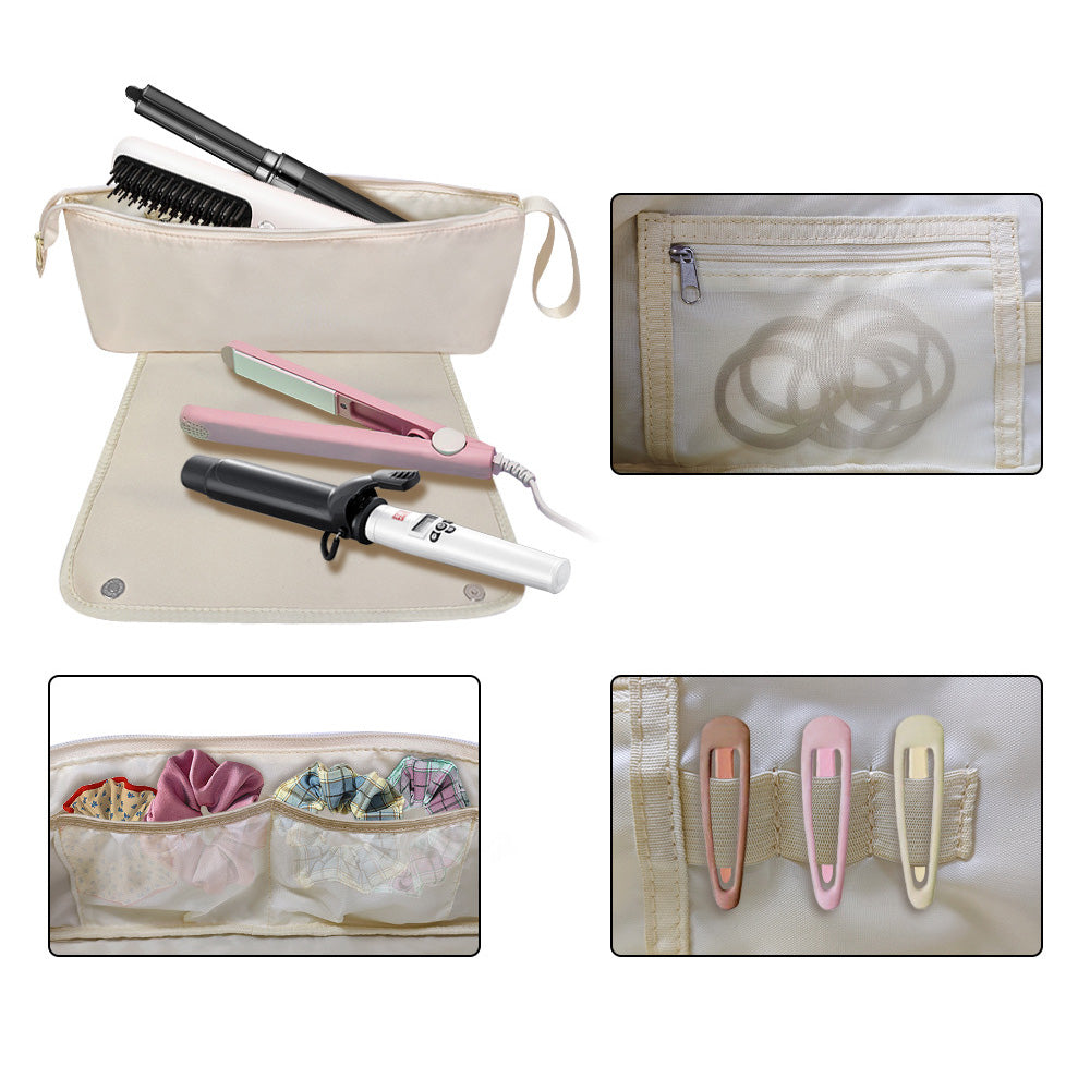 Portable Hair Tools Organizer Travel Bag withHeat Resistant Mat for Flat Irons Hair Straighteners Beige