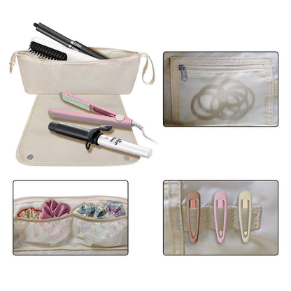Portable Hair Tools Organizer Travel Bag withHeat Resistant Mat for Flat Irons Hair Straighteners Beige