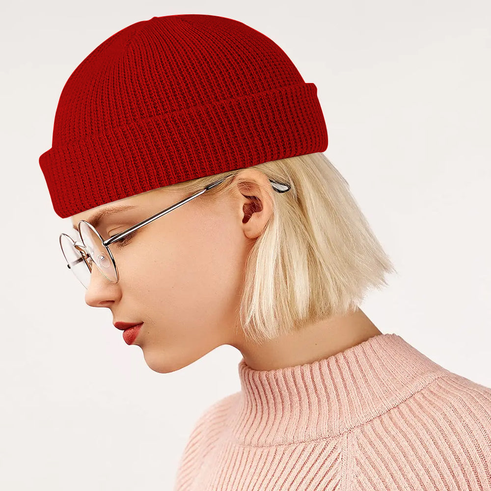 Unisex Mini Fisherman Beanie Winter Spring Hat Knitted Cap Red