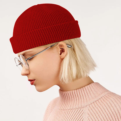 Unisex Mini Fisherman Beanie Winter Spring Hat Knitted Cap Red