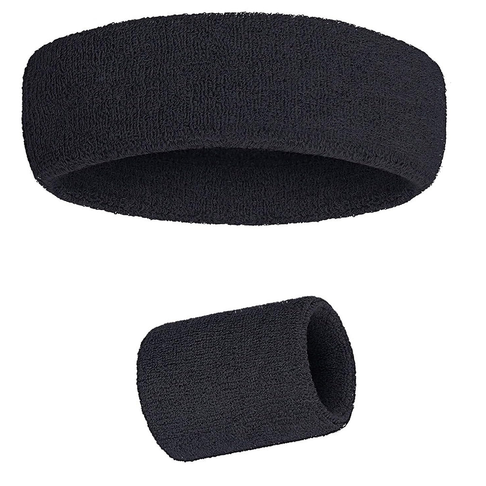6Pcs Set Sweatbands Sports Headband Wristbands for Sport Tennis Badminton Yoga Black