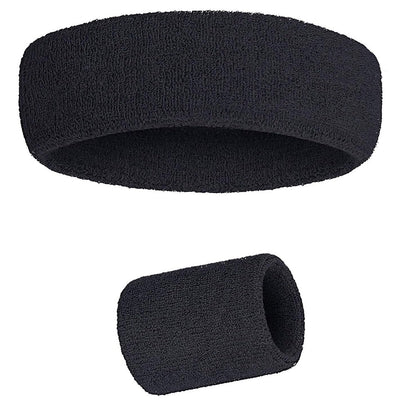 6Pcs Set Sweatbands Sports Headband Wristbands for Sport Tennis Badminton Yoga Black