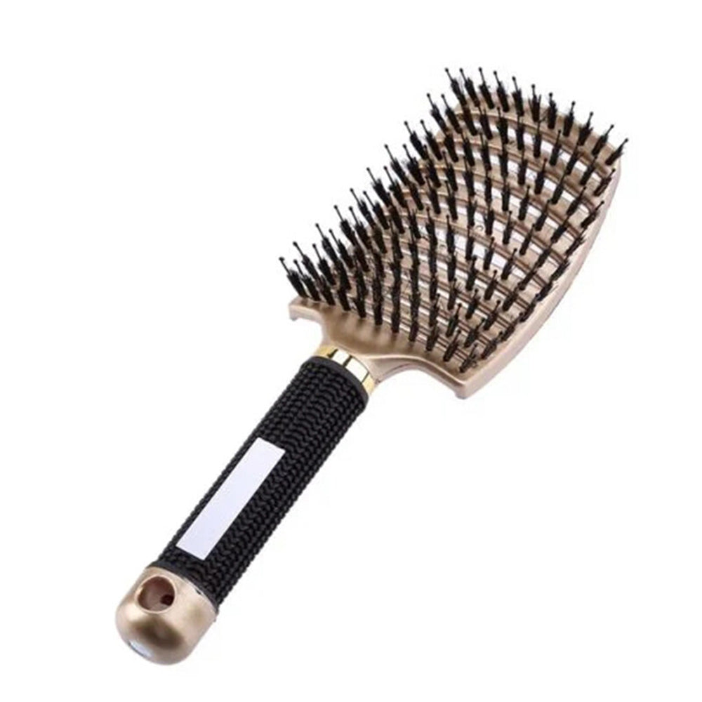 Detangle Nylon Boar Bristle Brush Head Scalp Massage Comb For Fine Hair-Gold