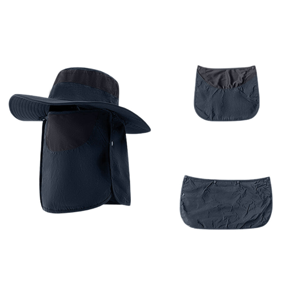 Sun Protection Fishing Cap Wide Brim Hat With Neck Flap And Face Cover-Navy