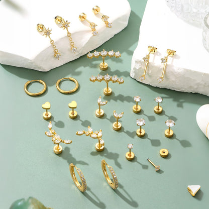 12 Pairs Women Earrings Studs and Hoops Set Fashion Cartilage Stackable Jewelry-Gold