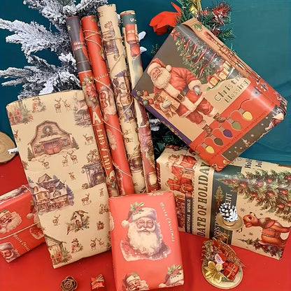 4 Sheet Christmas Gift Wrapping Paper Set Retro Christmas Wrapping Paper