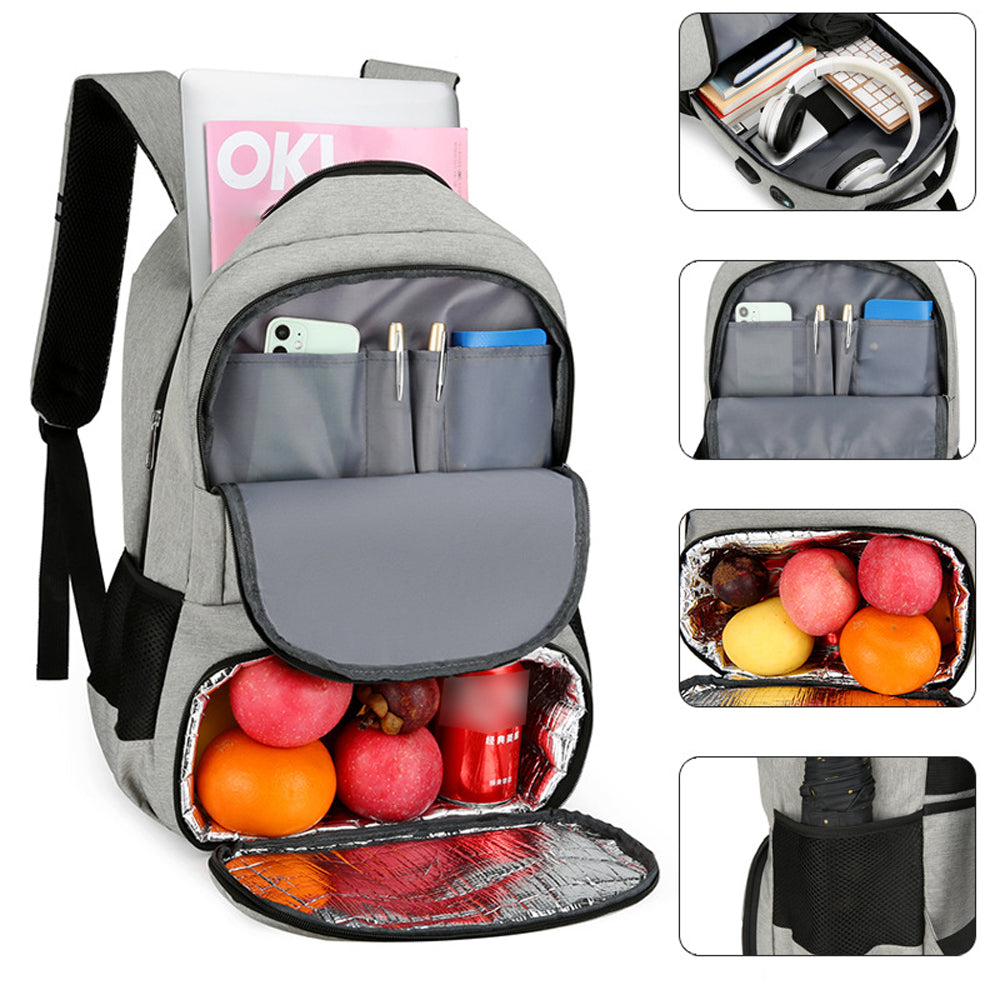 2 in 1 Large Capacity Laptop Backpack and Insulated Lunch Bag for Office Travel-Light Grey