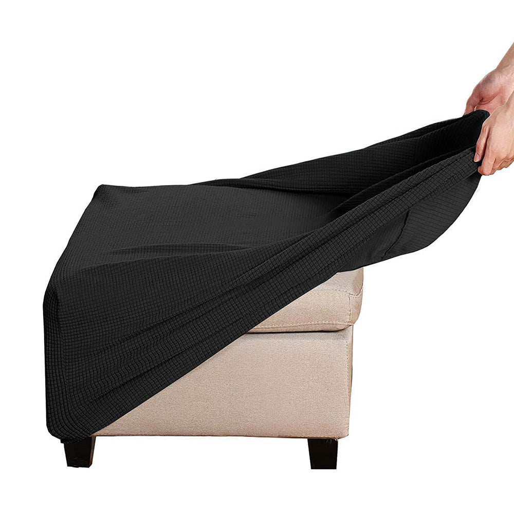 Square Ottoman Cover Stretch Textured Slipcover for Footstool Black S