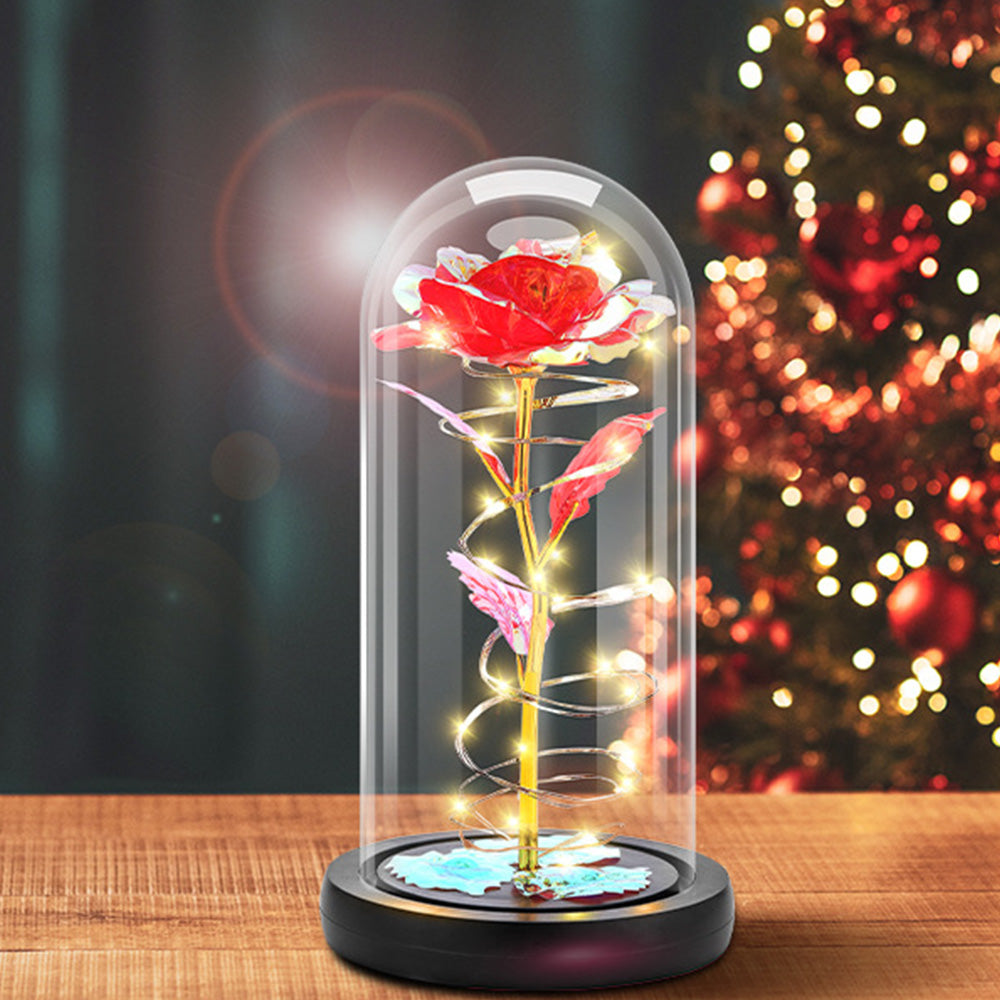 Eternal Rose Night Light in Glass Dome with LED for Bedroom Home Decor Red
