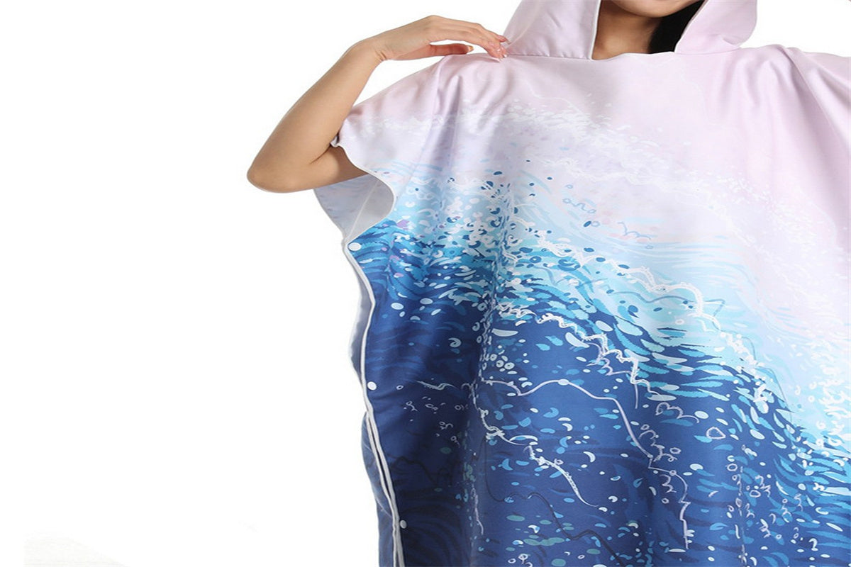 Poncho Towel Adult Hooded Quick Dry Changing Robe-Blue