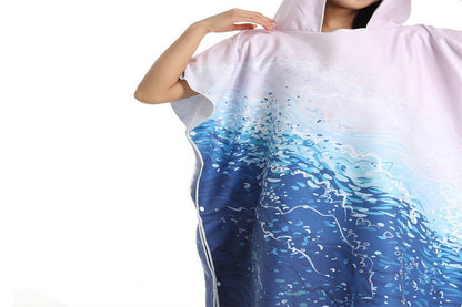 Poncho Towel Adult Hooded Quick Dry Changing Robe-Blue