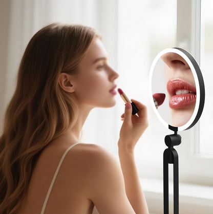 Portable Folding Double Sided LED Magnifying Makeup Mirror - Black