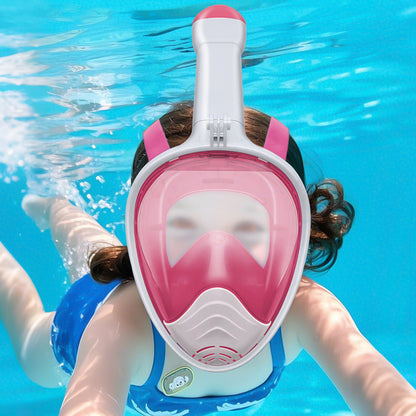 Full Face Snorkel Mask ¨C 180 Degree Panoramic View Anti-Fog & Leak-Proof Design White Pink