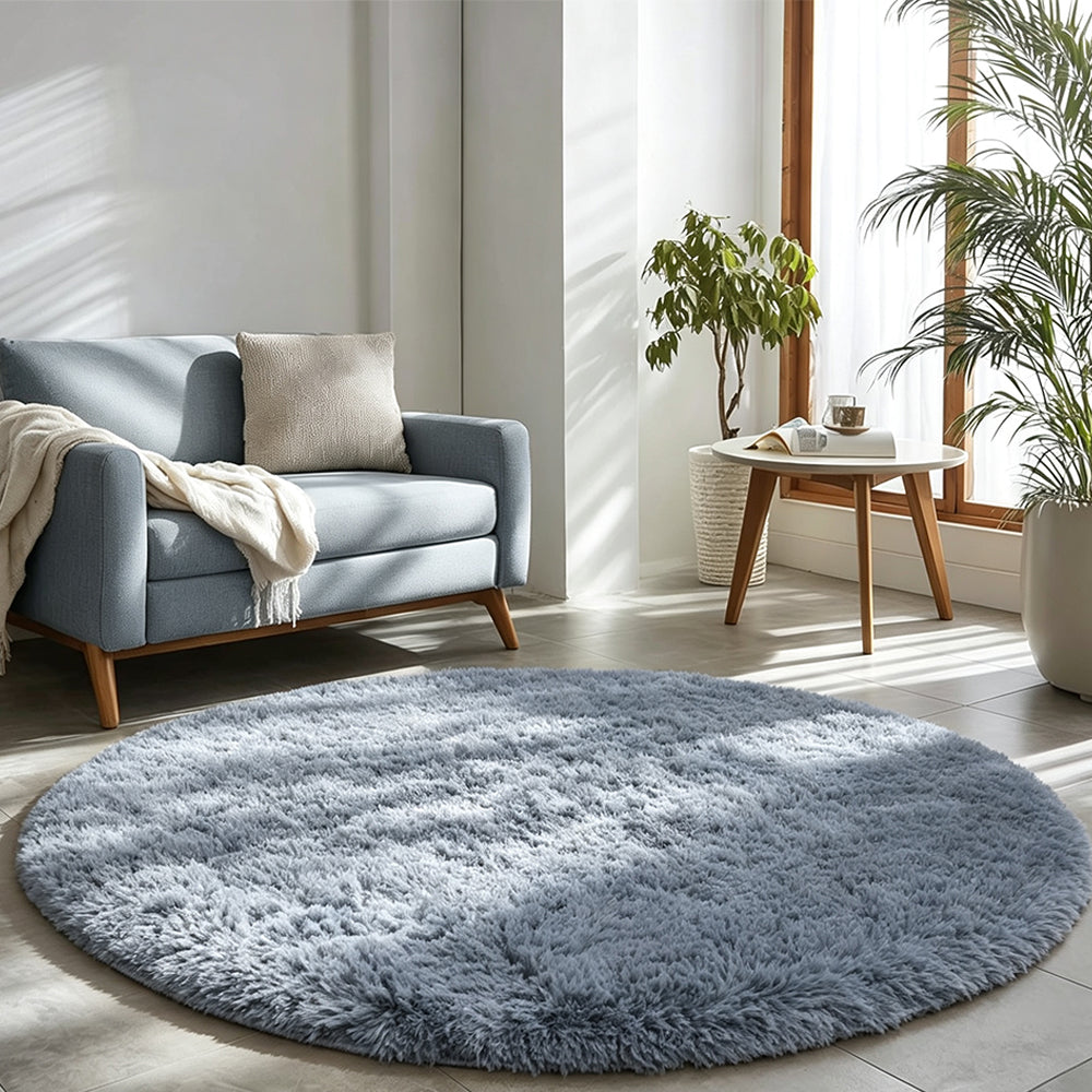 Round Plush Area Rug Soft Fluffy Non Slip Carpet-Grey