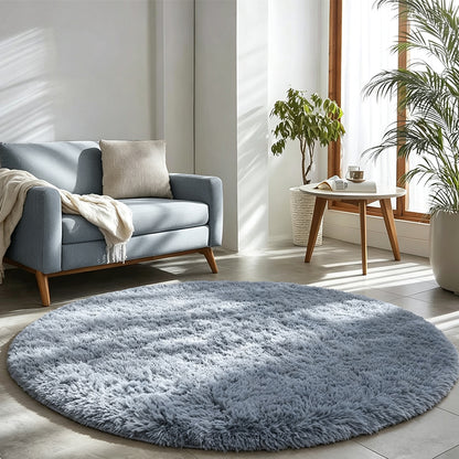 Round Plush Area Rug Soft Fluffy Non Slip Carpet-Grey