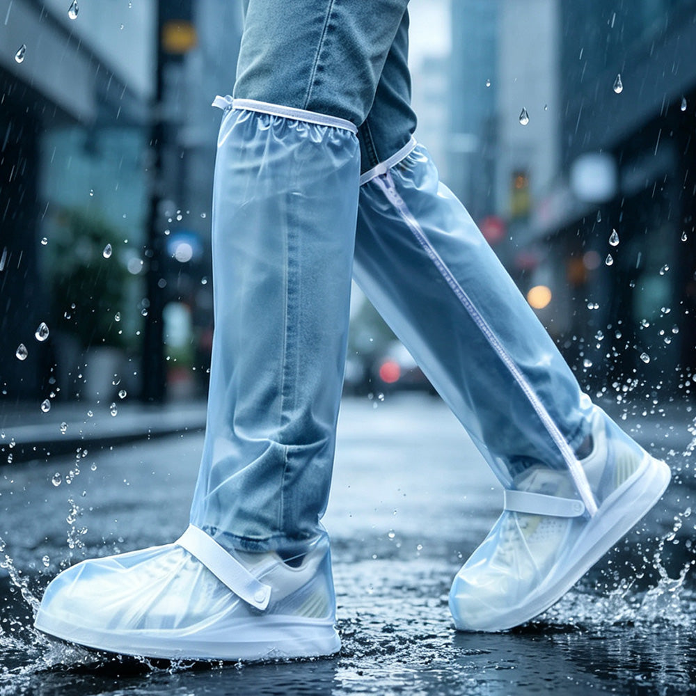Water-resistant Shoe Covers with Reflective Strip-White