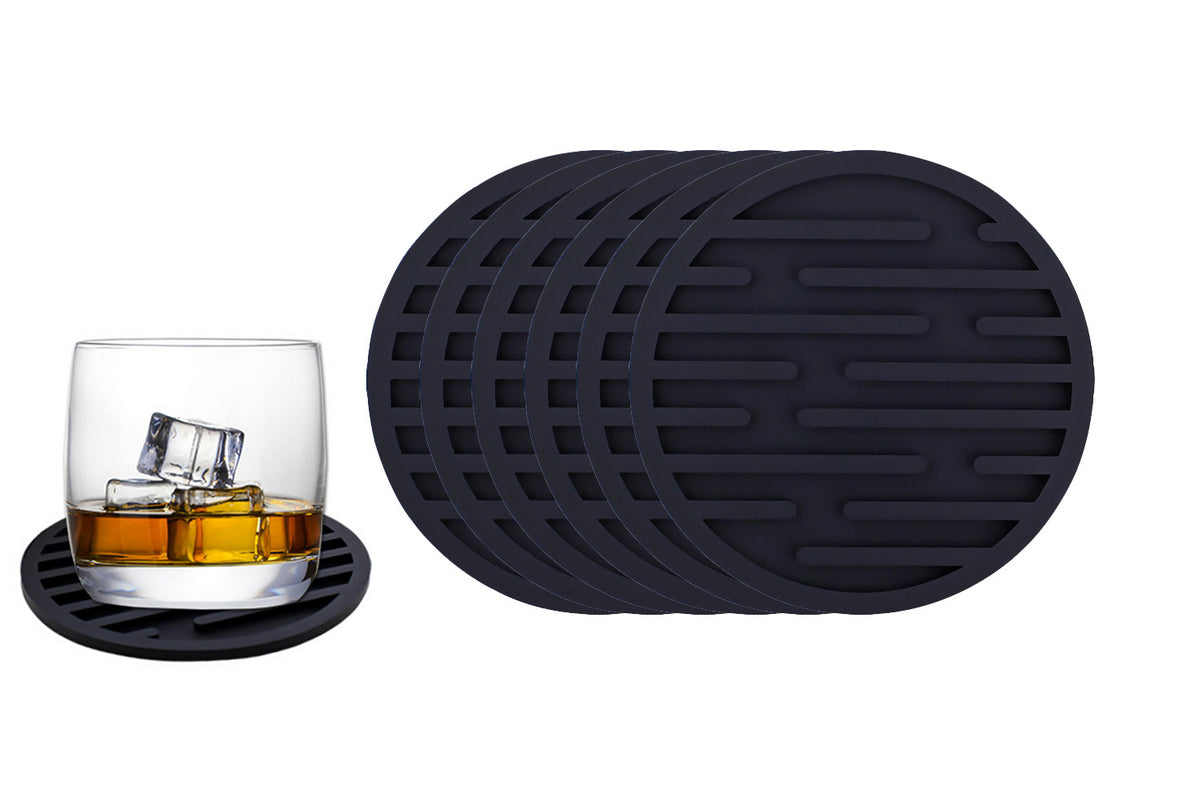 6Pcs For Home Decor Non-Slip And Non-Stick Round Silicone Absorbent Scald-Proof Drink Coasters-Black