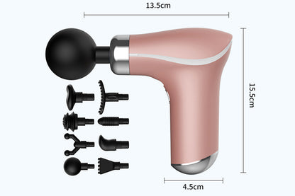 Mini Massage Gun Portable Deep Tissue Percussion Muscle Massager with 3 Levels 8 Massage Heads-Pink